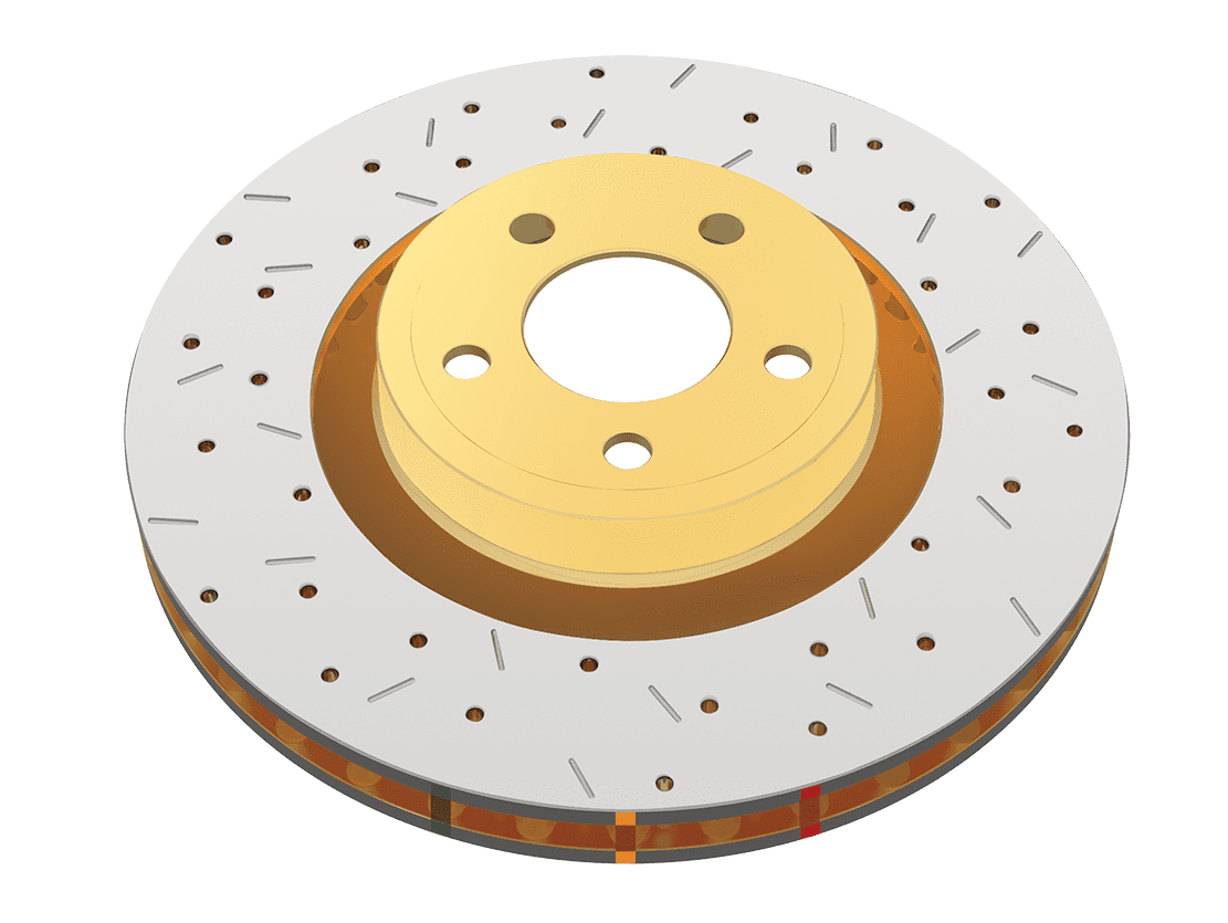 4000 Series cross drilled and slotted gold brake rotor