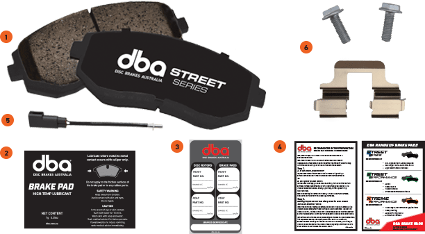 Contents inside a DBA brake pad box