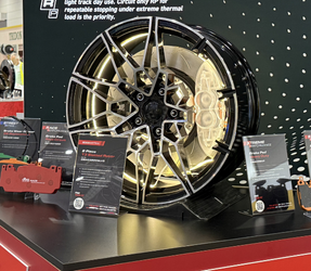 BMW wheel display with brake rotors and pads